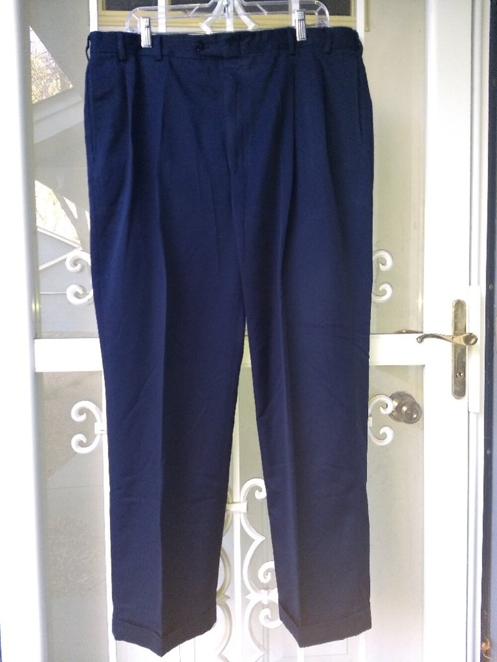Stafford Essentials Classic Fit Pleated Navy Pants 40 x 30